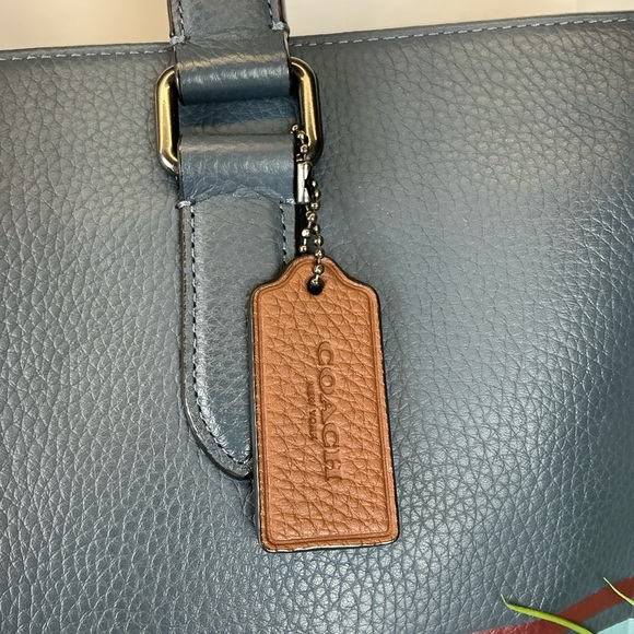 Coach Graham Stripe Blue Leather Unisex Tote Bag Work Laptop Crossbody - Picture 3 of 12